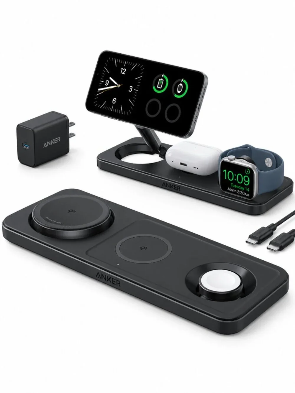 Anker MagGo Wireless Charging Station (3-in-1 Pad) with Charger and USB-C Cable